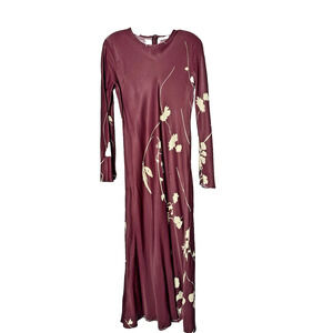 ZARA ZW COLLECTION LIMITED EDITION Burgundy Satin Flower MIDI DRESS Sz L